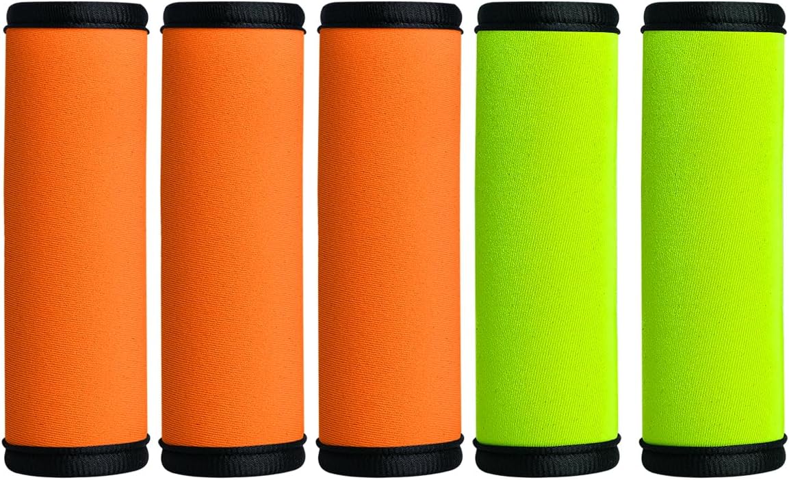 HEYSKAY 5pcs Neoprene Luggage Handle Wrap for Suitcase Identifier Travel Bag Wraps Luggage ID Tags Door Handle Protection Sleeve Cover (Orange/Green)