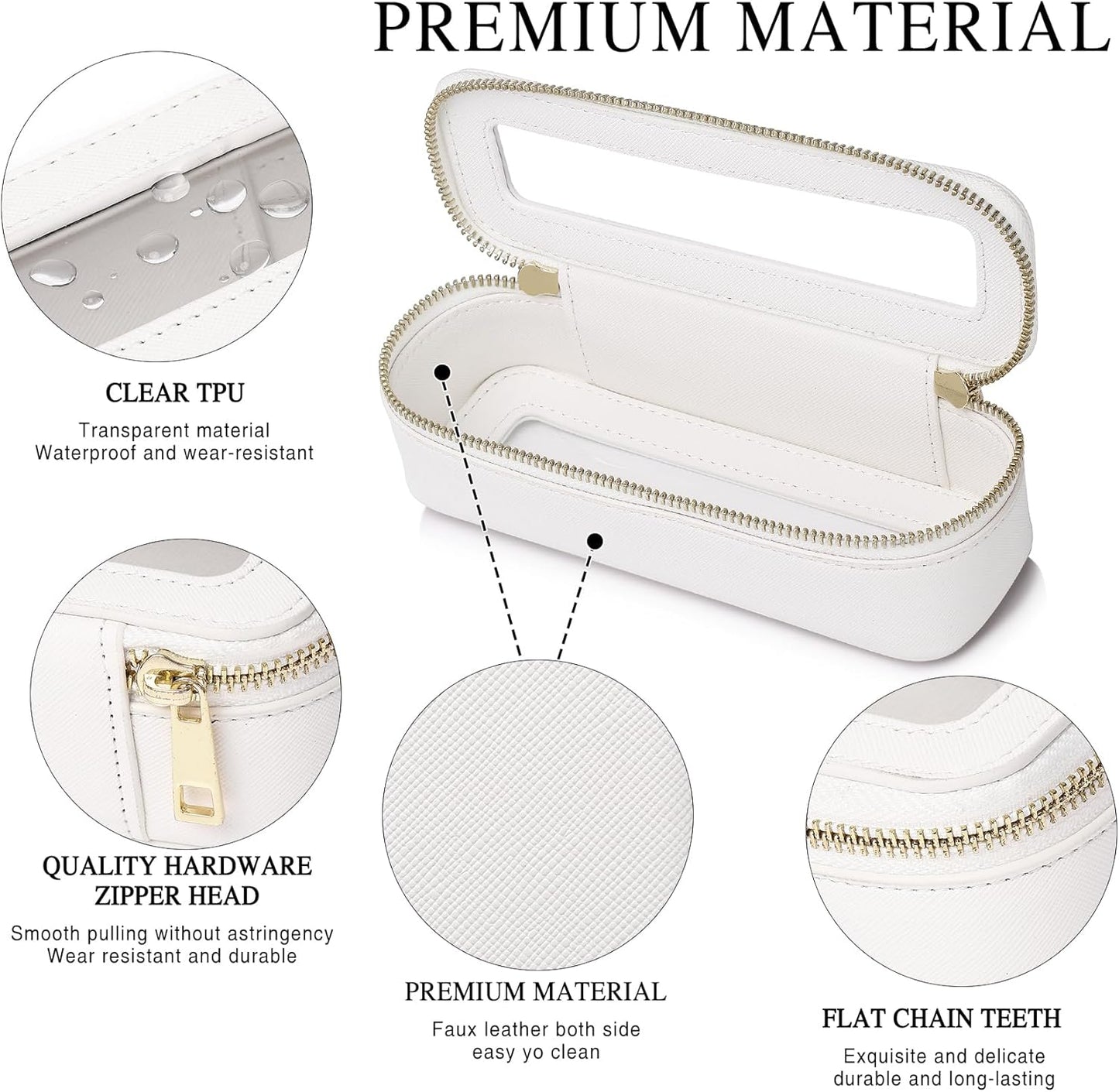 Makeup Brush Case Slim Clear Makeup Bag Travel Cosmetic Case and Waterproof Toiletry Makeup Bag with Zipper Purse Organizer for Women (White, Slim)