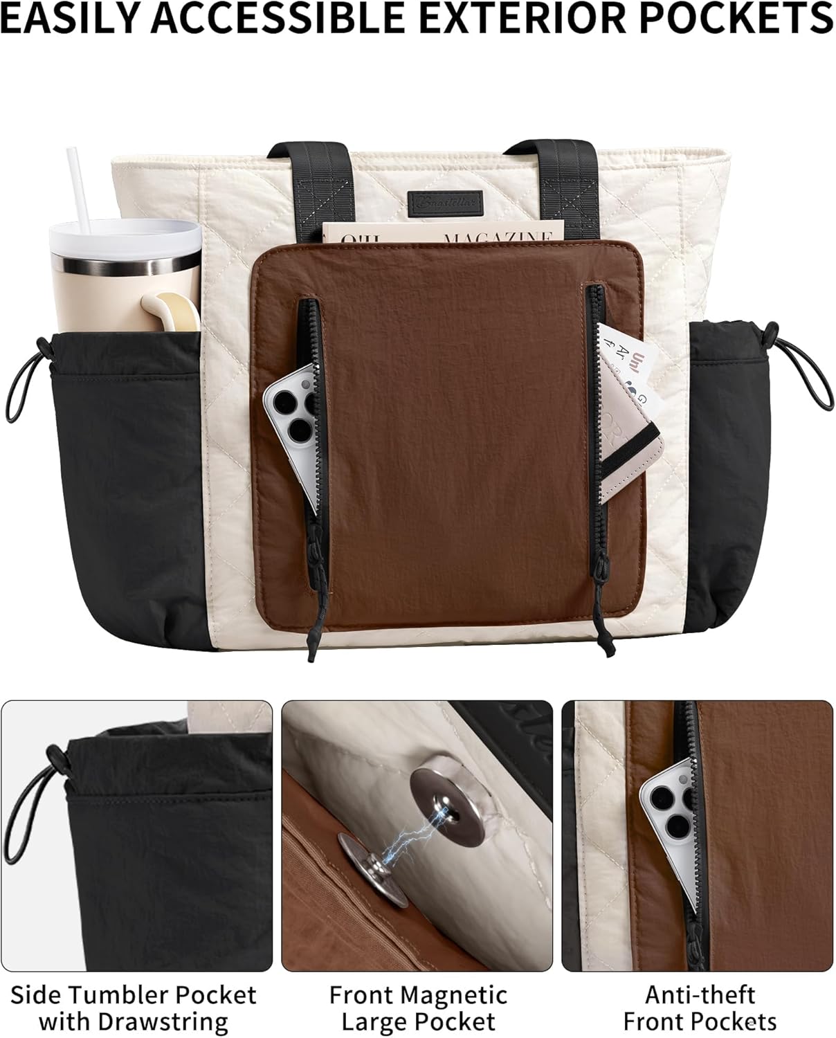 Puffer Tote Bag for Women, Lightweight Puffy Work Laptop Handbag Teacher Nurse Quilted Shoulder School Daily Travel Gym Bags