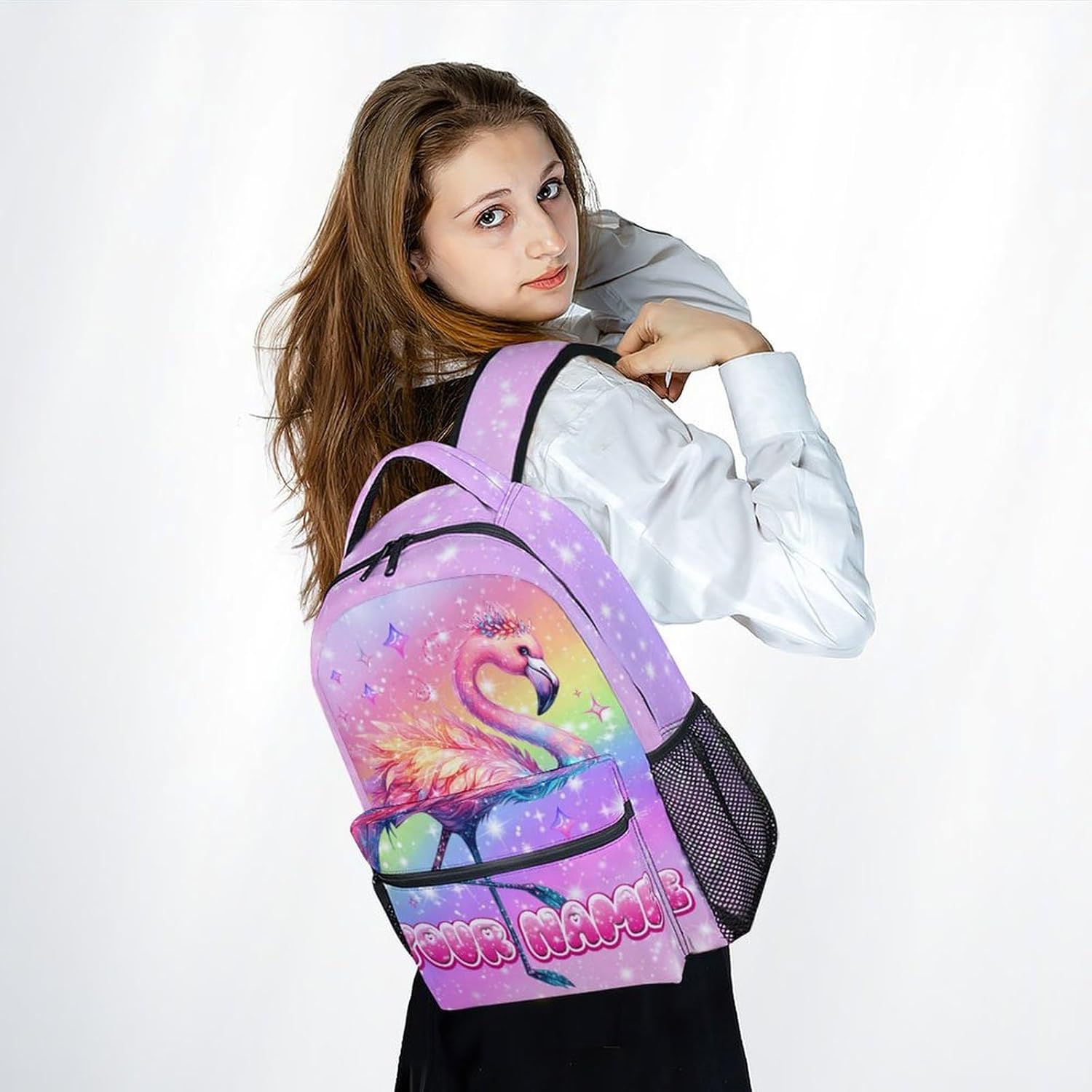 Personalized Kids Backpack, Personalized Flamingo Backpacks for Girls, 17" Child Bookbag for