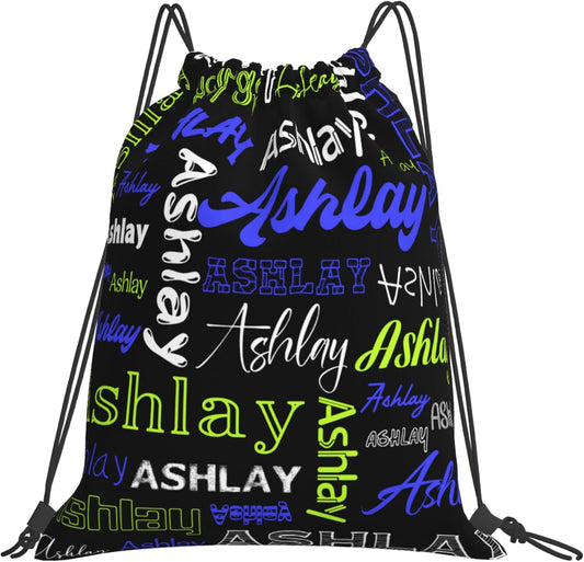 Personalized Drawstring Bag with Your Name Drawstring Backpack for Men Women Small Gym Beach Shopping Sport Yoga Bag (Custom Name-10)
