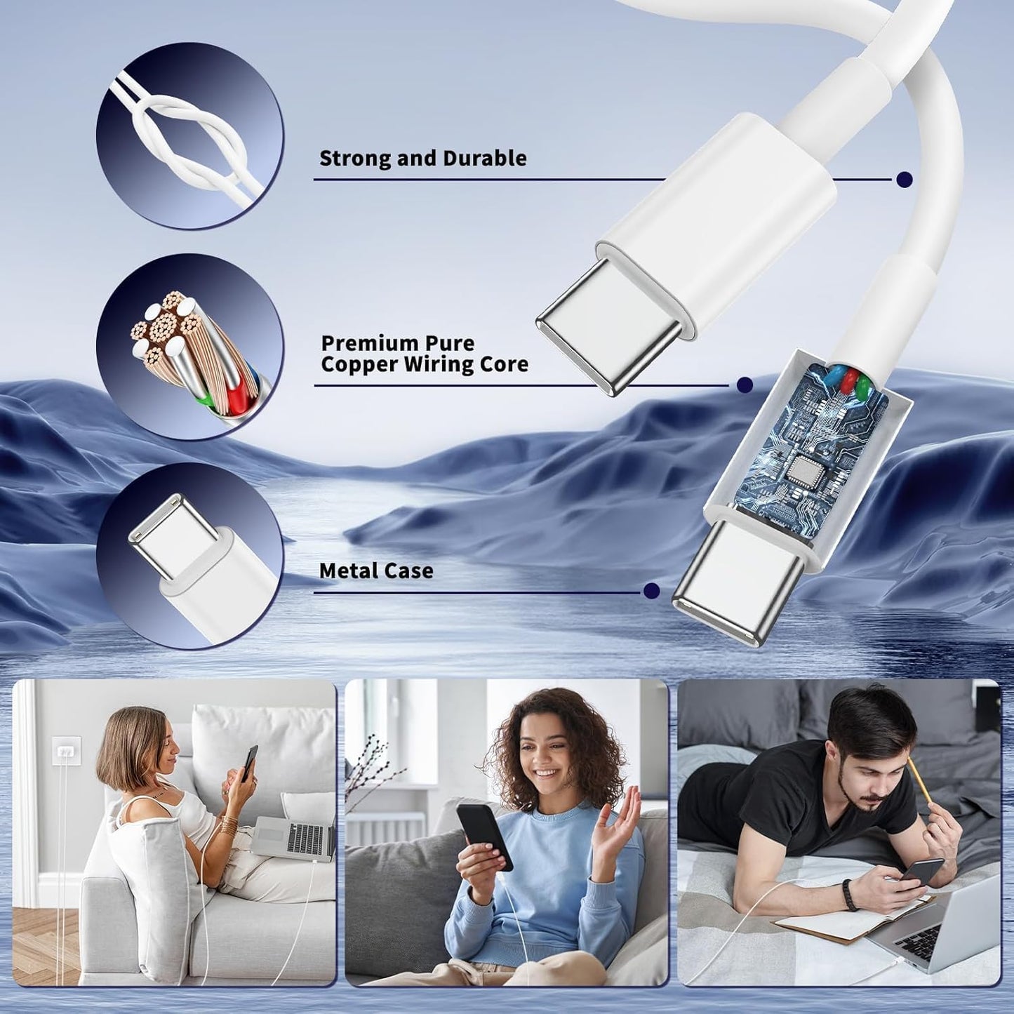 Dual Port 45W iPhone 17 16 15 Charger and 10ft Type C to C Cable Cord Long, USB C Fast Wall Charging Block Plug Power Adapter for Apple iPhone 17 Pro Max/17 Air/16 Pro/16 Plus/15/15 Mini/iPad/Samsung