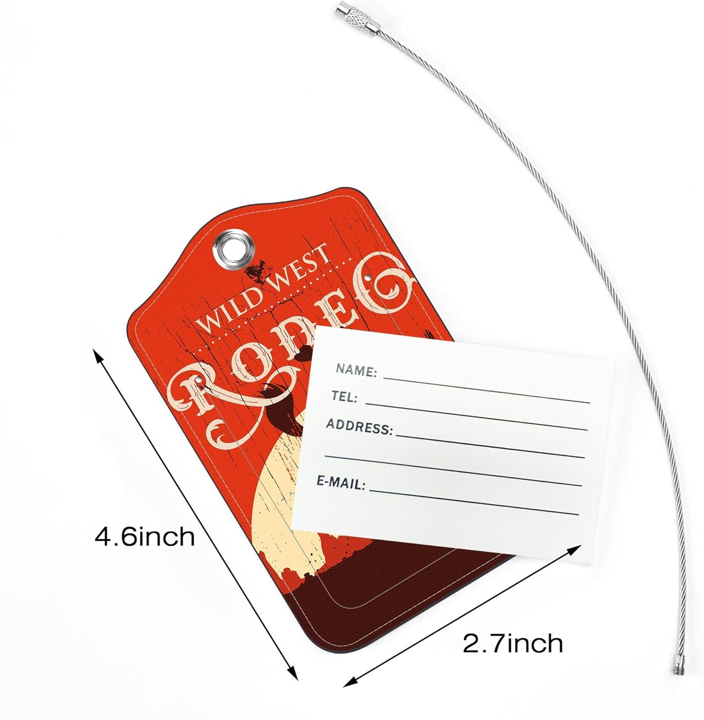 2 Pack Luggage Tags,Wild West Cowboy PU Leather Idea Baggage Tag with ID Labels Privacy Cover Metal Ring Men and Women Travel Bag Labels