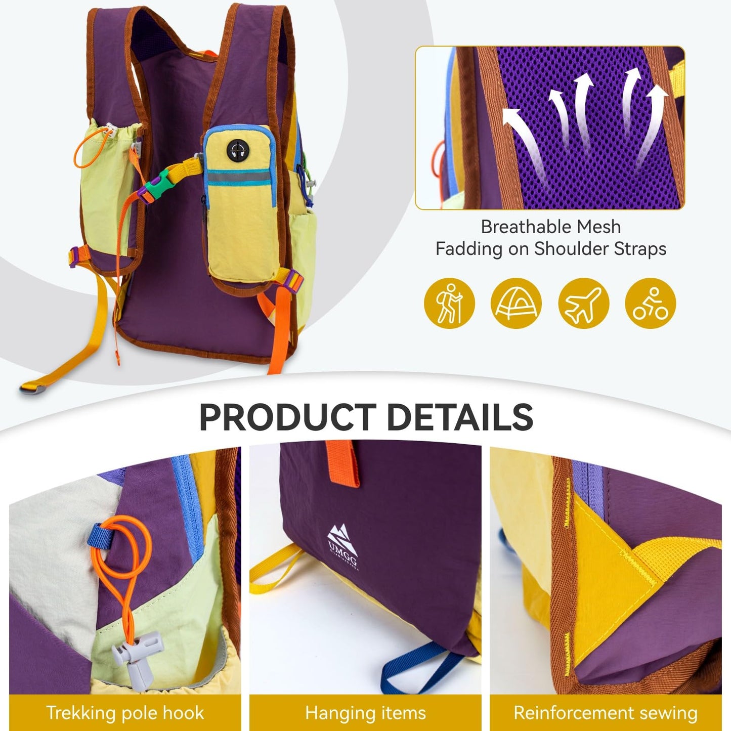 UtiaMiaoGonGo 15L Small Hiking Backpack Travel Daypack Colorful Lightweight Packable Foldable