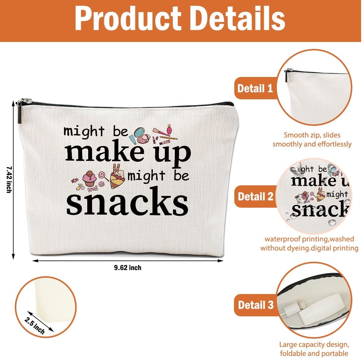2 PCS Friend Gifts for Women Makeup Bag, Snack Bags, Funny Gifts Cosmetic Bags, Sister Birthday Christmas Graduation Friendship Gift for Daughter From Mom - might be makeup might be snacks