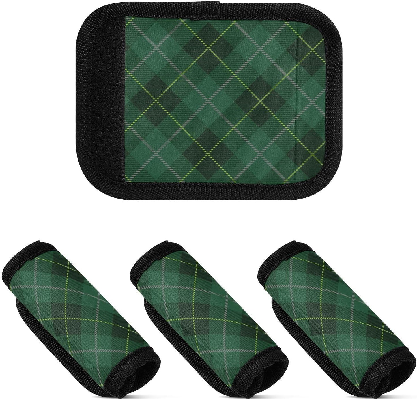 2 PC Luggage Handle Wrap Luggage Handle Covers Tags for Suitcase Bags Travel Luggage Handle Identifier Gripper Tartan Plaid Green