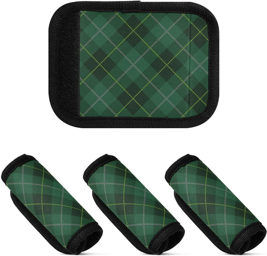 4 PC Luggage Handle Wrap Luggage Handle Covers Tags for Suitcase Bags Travel Luggage Handle Identifier Gripper Tartan Plaid Green