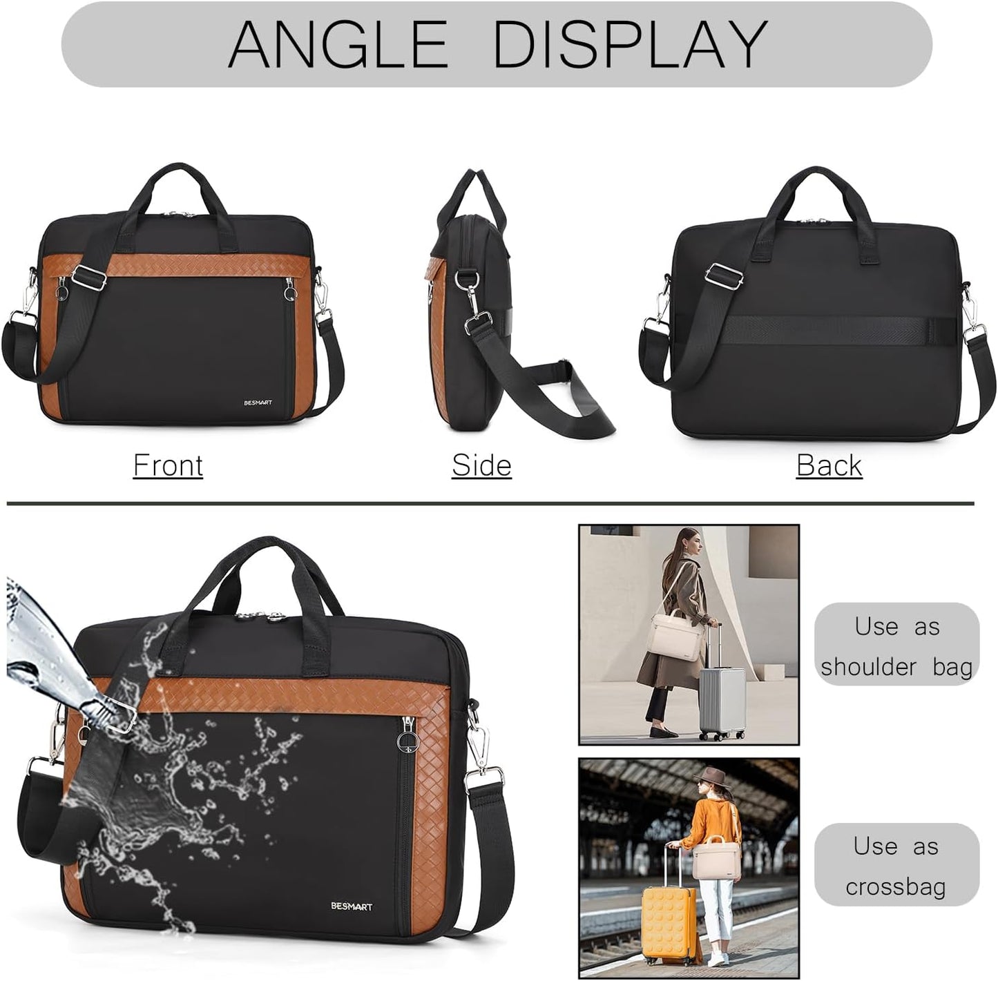 BESMART Slim Laptop Bag 15.6/17.3 Inch Laptop Briefcase for Women, Elegant Waterproof Shoulder Bags, Computer Messenger Bag