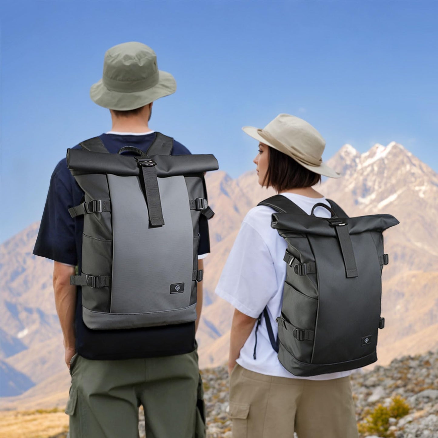 Rolltop Laptop Backpack, Expandable Business Travel Backpack for Men Women
