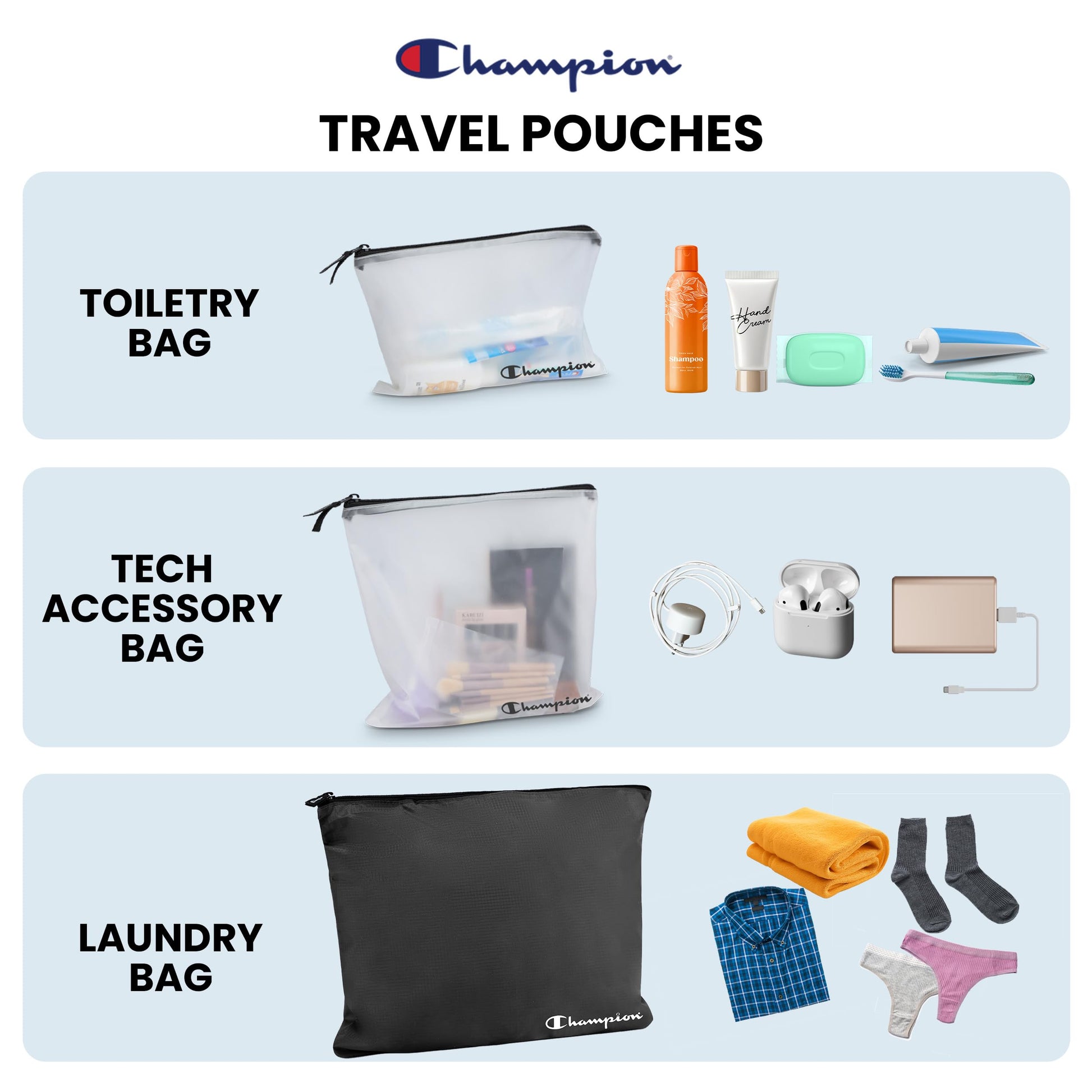Champion Packing Cubes for Travel - 6 Piece Organizer Set, Carry-On Ready