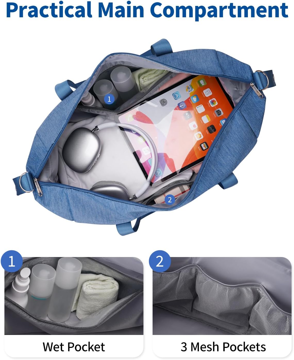Narwey For Spirit Airlines Personal Item Bag 18x14x8 Travel Duffel Bag Carry on Bag Underseat for Airplane with Wet Pocket Small Gym Bag Weekender Overnight for Women and Men (Navy Blue)