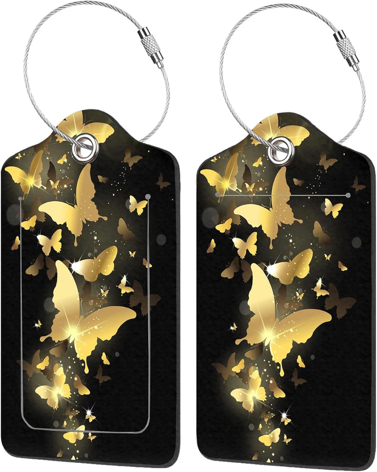 2 Pack Luggage Tags for Suitcases,Fireworks of Gold Butterflies Luggage Tag,PU Leather Id Label Luggage Tags with Stainless Steel Loop and Privacy Cover for Women Men Teens Travel