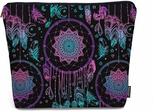 Dream Catcher Cosmetic Travel Bag For Toiletries, Native American Style Dreamcatcher Feathers Makeup Bag Toiletry Bags For Women, Flax Cosmetic Bags Make Up Bag Purse Toiletries Bag