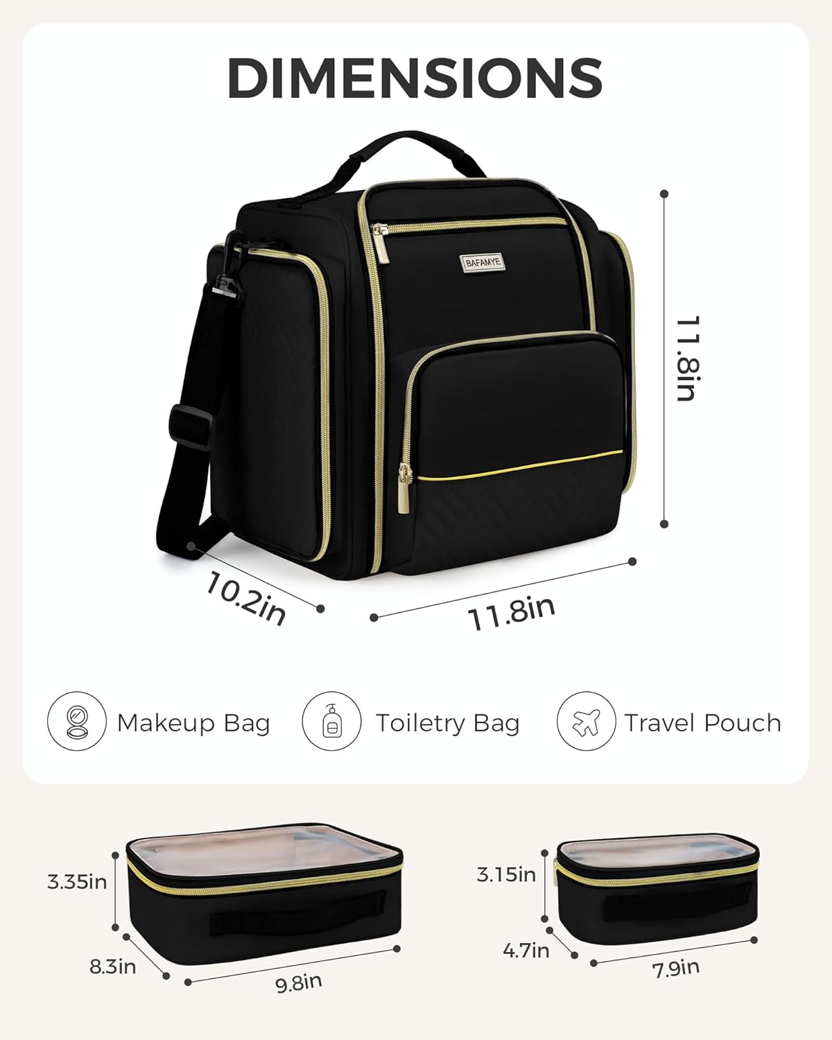 Large Travel Makeup Bag - Cosmetic Organizer with 4 Removable Inner Pockets, Multi-functional