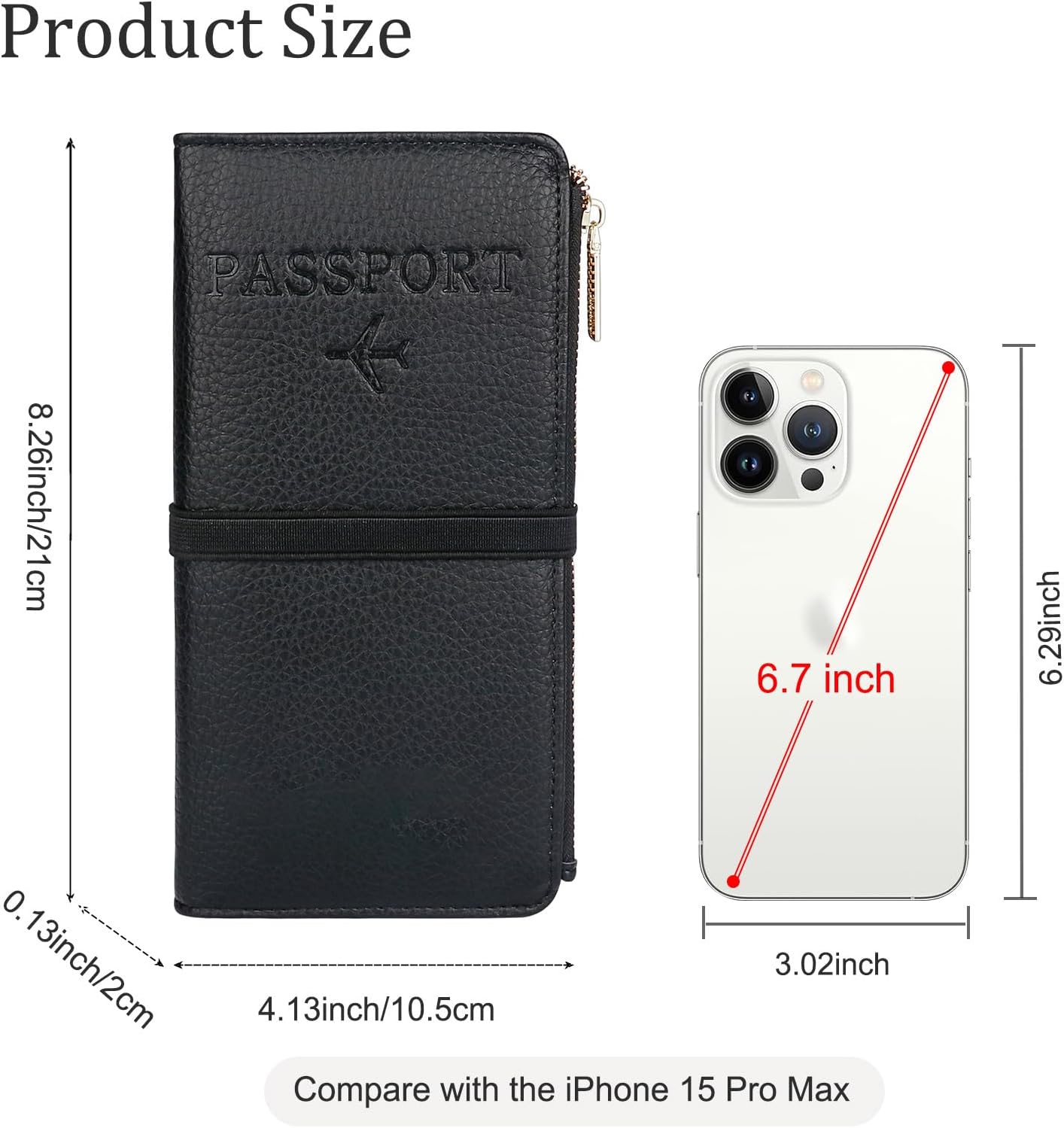 Real Leather Wallet RFID Blocking Passport Holder with Zipper Pocket Travel Organizer Pink (Black)