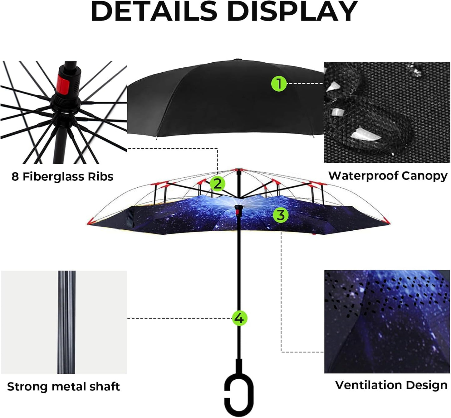 LLanxiry Windproof Inverted Umbrella, Large Reverse Umbrellas for Rain with C-shaped Handle Big Upside Down Inside Out Umbrella for Women & Men