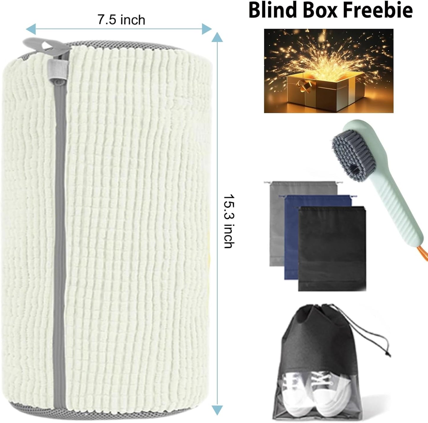 2Pcs Shoe Washing Machine Bag, Durable Laundry Shoe Bag for Washing Machine, Fluffy Fibers 360° Cleaning, Includes Liquid Shoe Brush & Travel Dust Bag, Ideal for Sneakers & Gym Shoes (White)