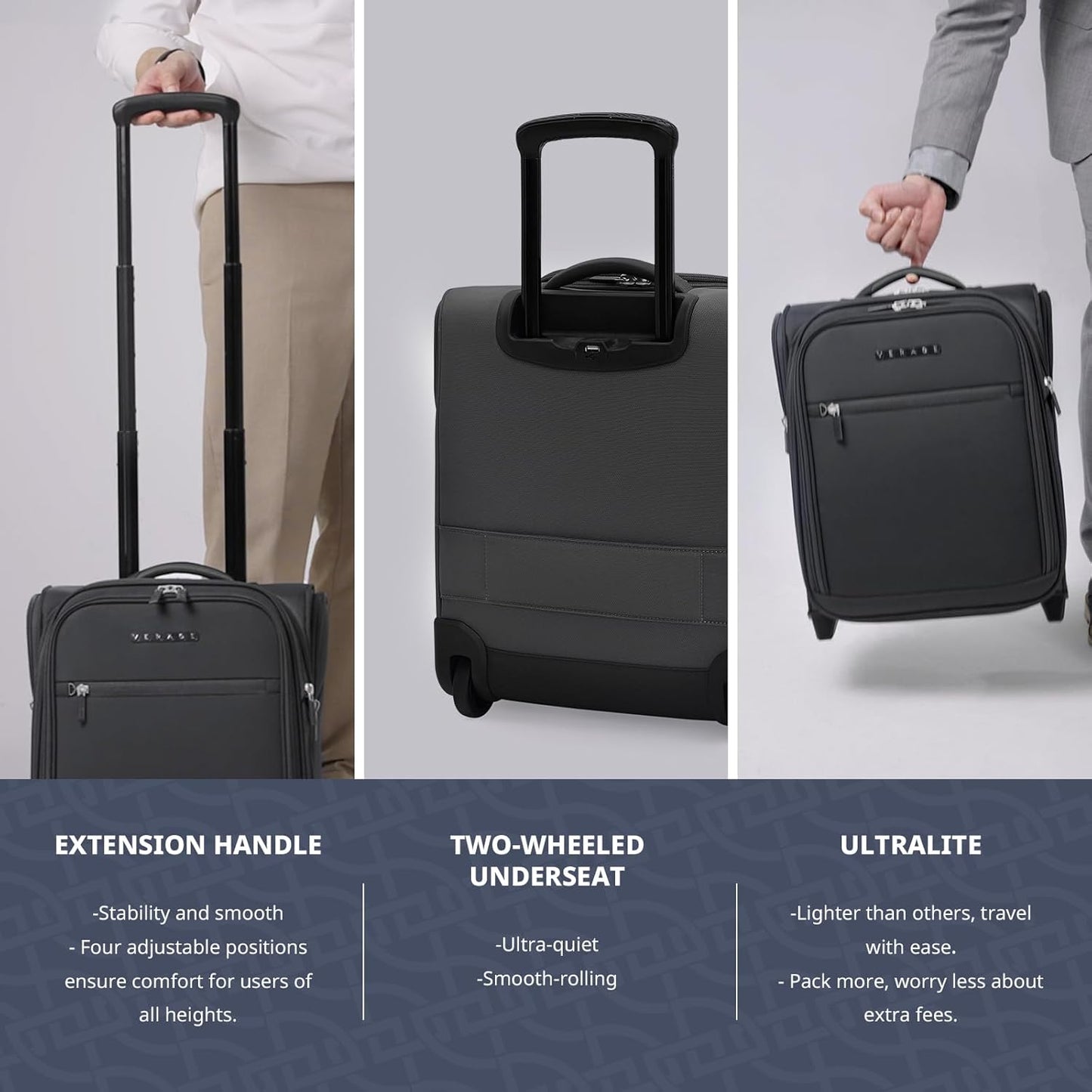 Verage Carry On Underseat Luggage with 2 Wheels & USB Port, 16 Inch Wheeled Spinner Bag Carry-on Luggages for Airlines, Lightweight Suitcase Men Women, Pilots and Crew(16-Inch Rolling Underseat Pro)