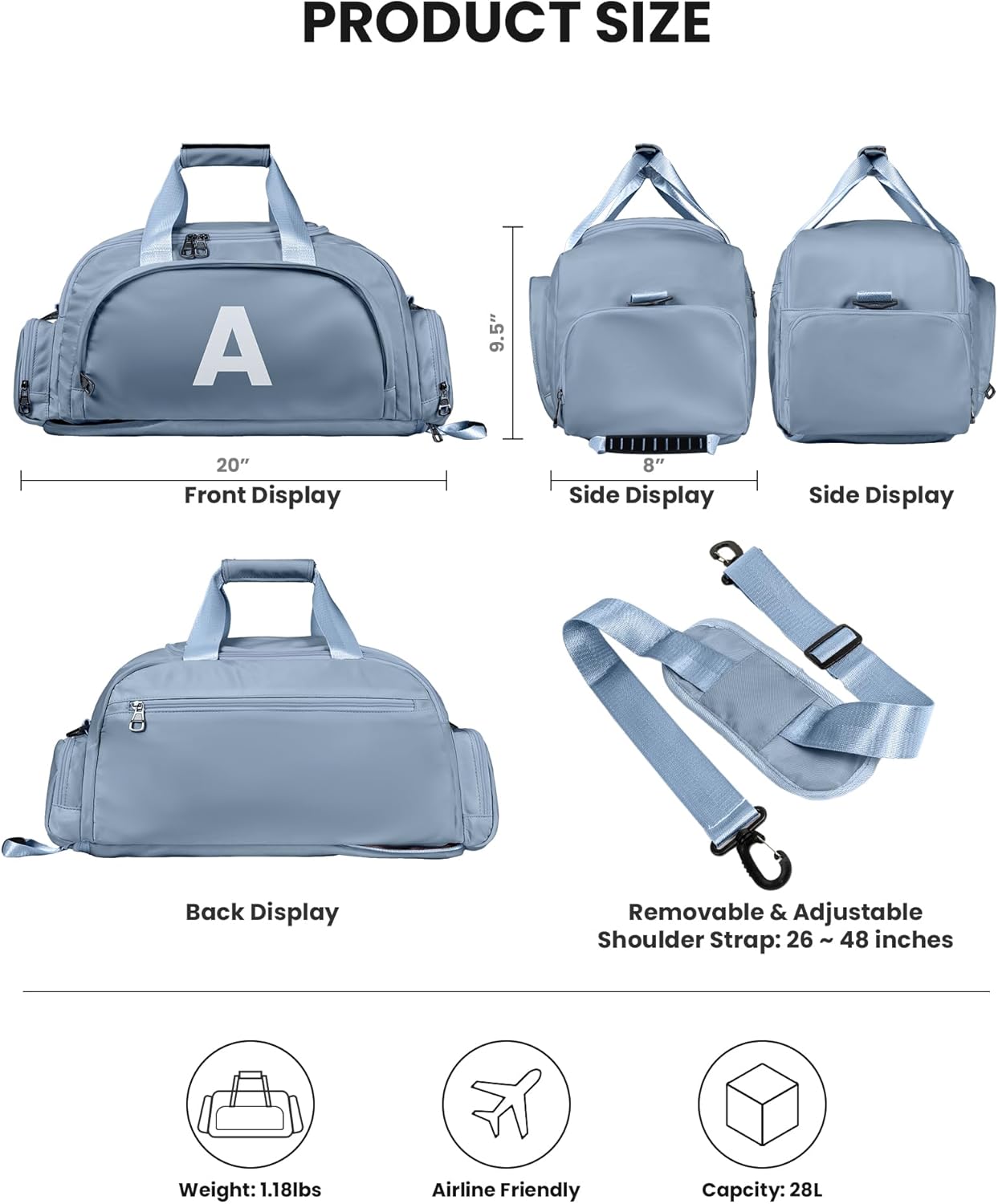 Teen Girls Gifts Trendy Stuff, Initial Gym Bags with Shoe Compartment, Dance Bag for Girls, Monogram Kid Overnight Bags, Small Travel Duffle Tote-Festival Gift for Daughter (Letter D)