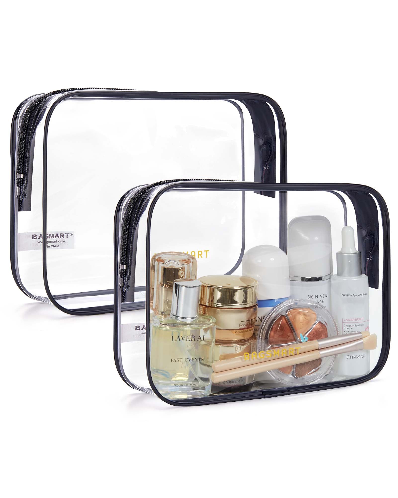 BAGSMART Clear Toiletry Bag 2-Pack TSA Approved Water-Repellent, Black