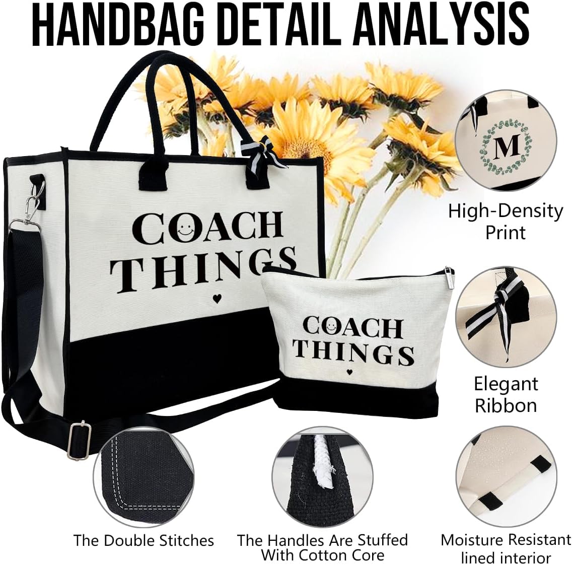 Coach Gift Tote Bag – Thank You Present for Coach, Large Canvas Travel Shoulder Bag with Zipper, Reusable Beach Shopper Handbag, Appreciation Gift for Women or Men