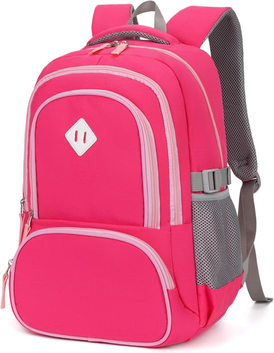 Kids Backpack for Girls Elementary School Backpacks for Child 17 Inch Lightweight Middle School Bookbag for Teens with Chest Strap, Pink