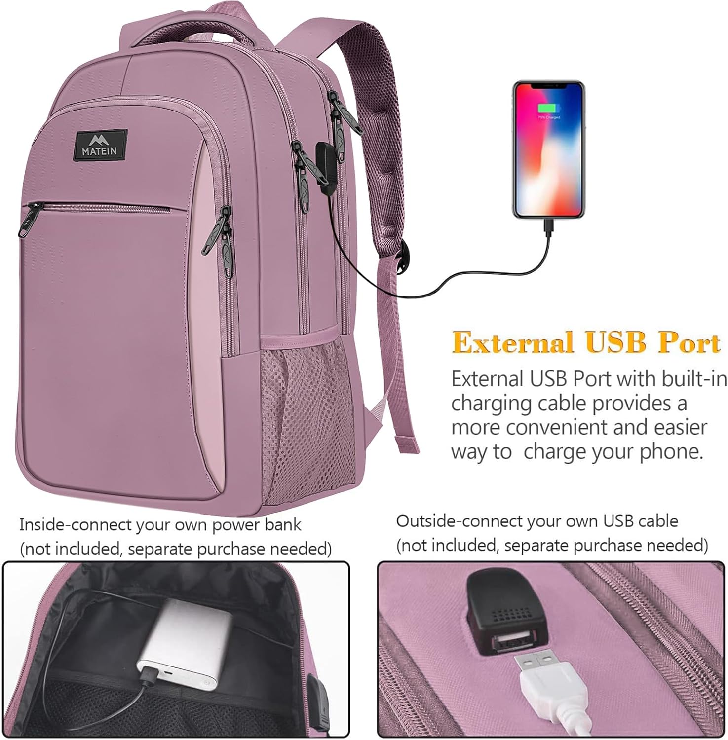 MATEIN Travel Laptop Backpack, Business Anti Theft Slim Sturdy Laptops Backpack with USB Charging