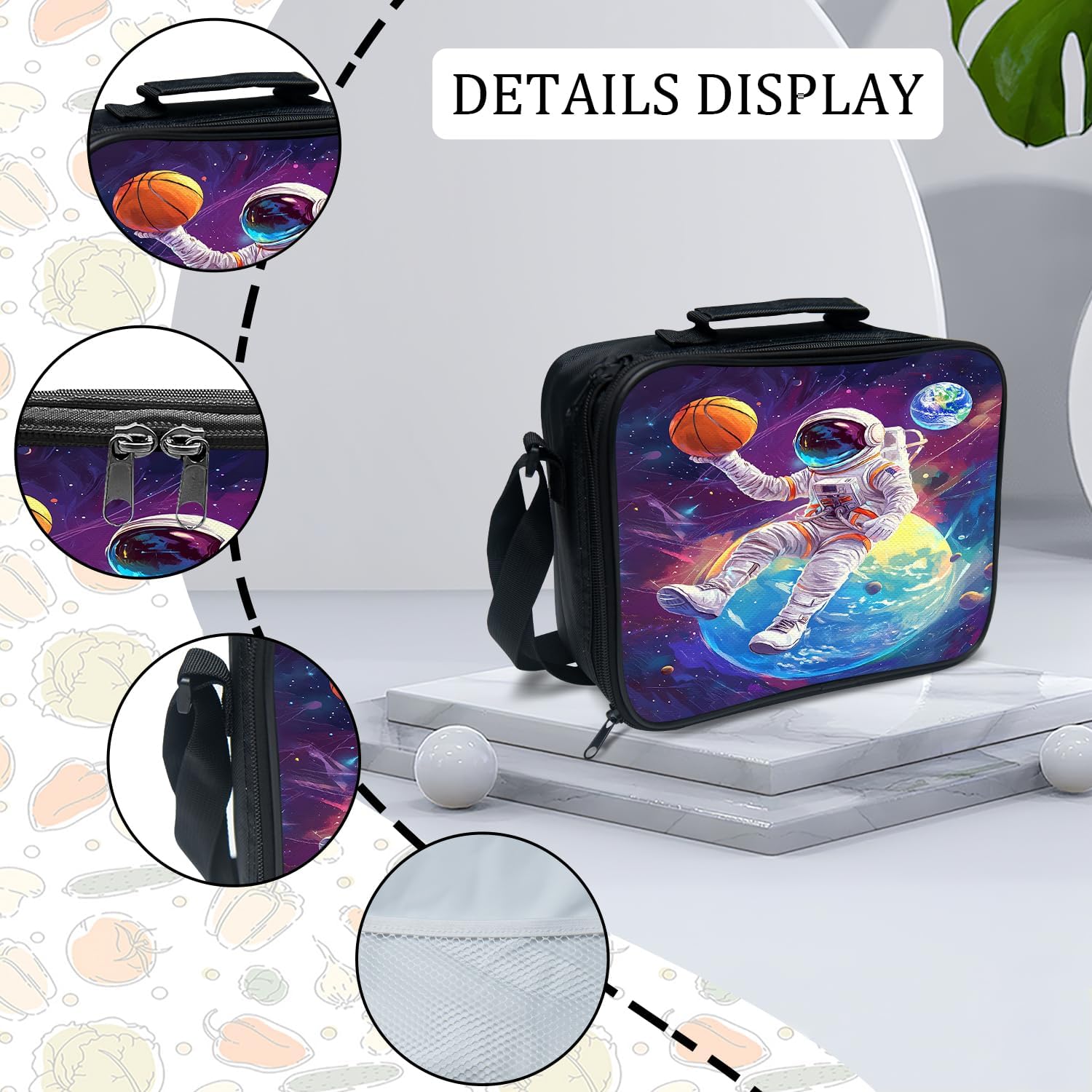 Astronaut Backpack Funny Spaceman Basketball School Bag 3PCS Backpack 16 Inch Set with Lunch Bag