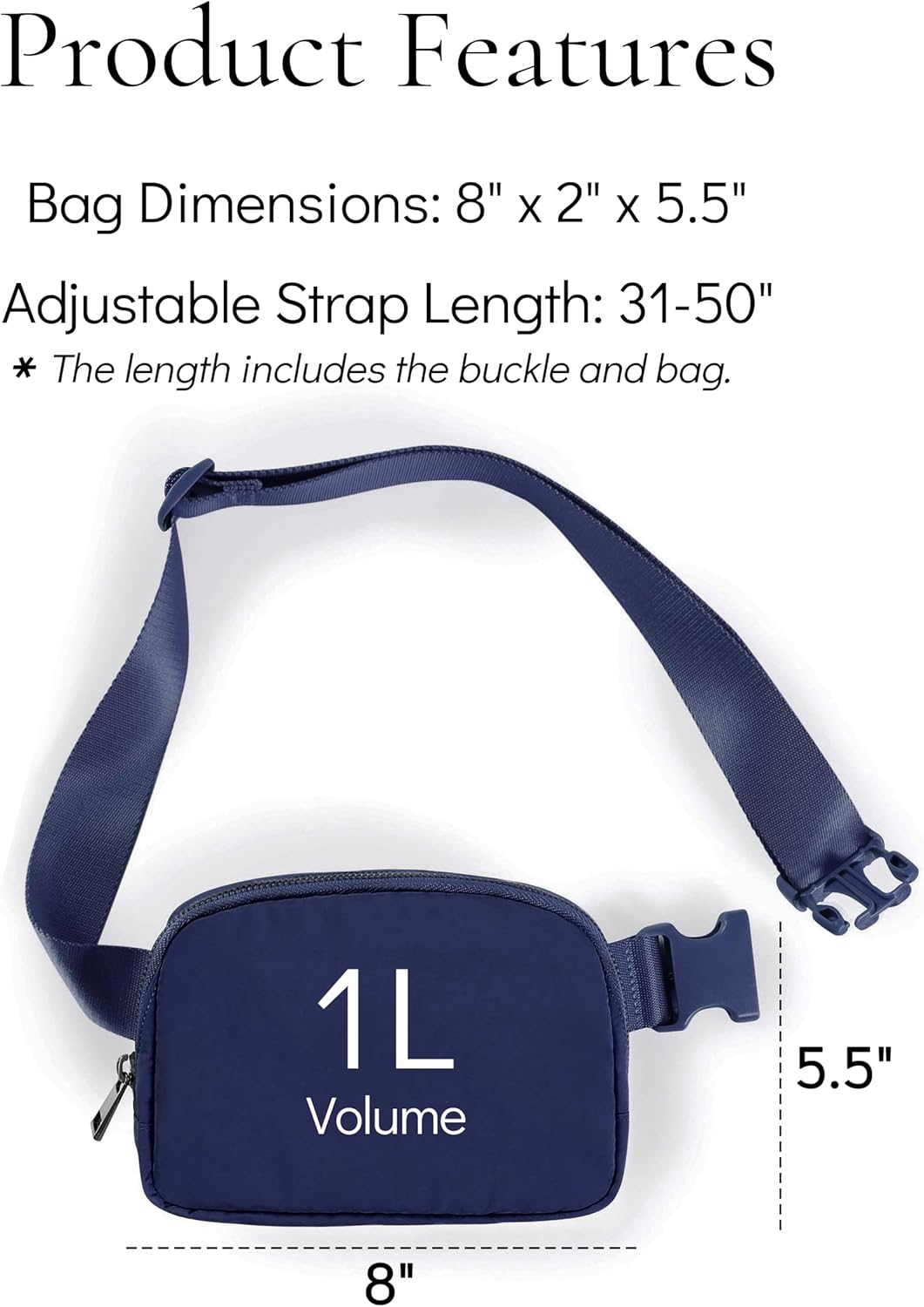 Fanny Pack Crossbody Bag Trendy Waterproof Small Cross Body Purse for Women Men Fashion Waist Packs Mini Belt Pouch Chest Bum Hip Bag Lulu Dupes for Travel Vacation Running True Navy