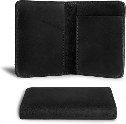 Hide & Drink, Bifold Wallet, Slim Card Holder, Minimalist Traveler Wallet, Vintage Front Pocket Wallet, Full Grain Leather, Handmade, Charcoal Black