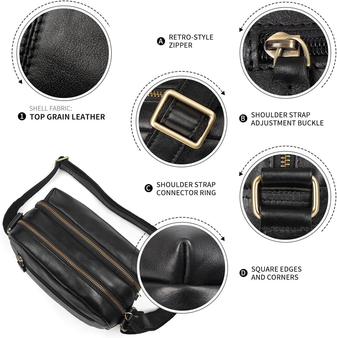 Augus Men's Leather Messenger Bag Shoulder Crossbody Backpack Bags Purse for Women Vintage