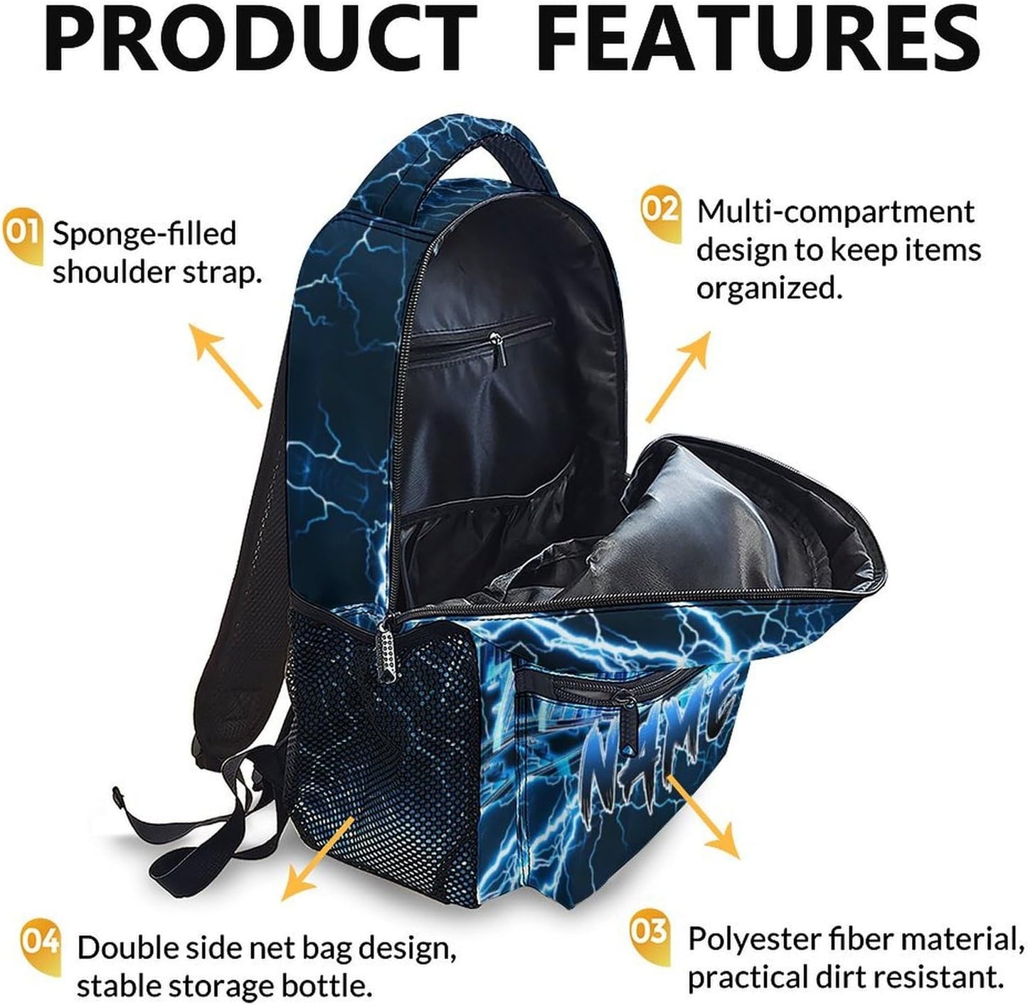 Kids Backpack for Boys, Personalized Train Schoolbag Casual Bag for Primary Senior Middle, 17 Inch Lightweight Durable Custom Lightning Backpacks, Cool Back to School Gift