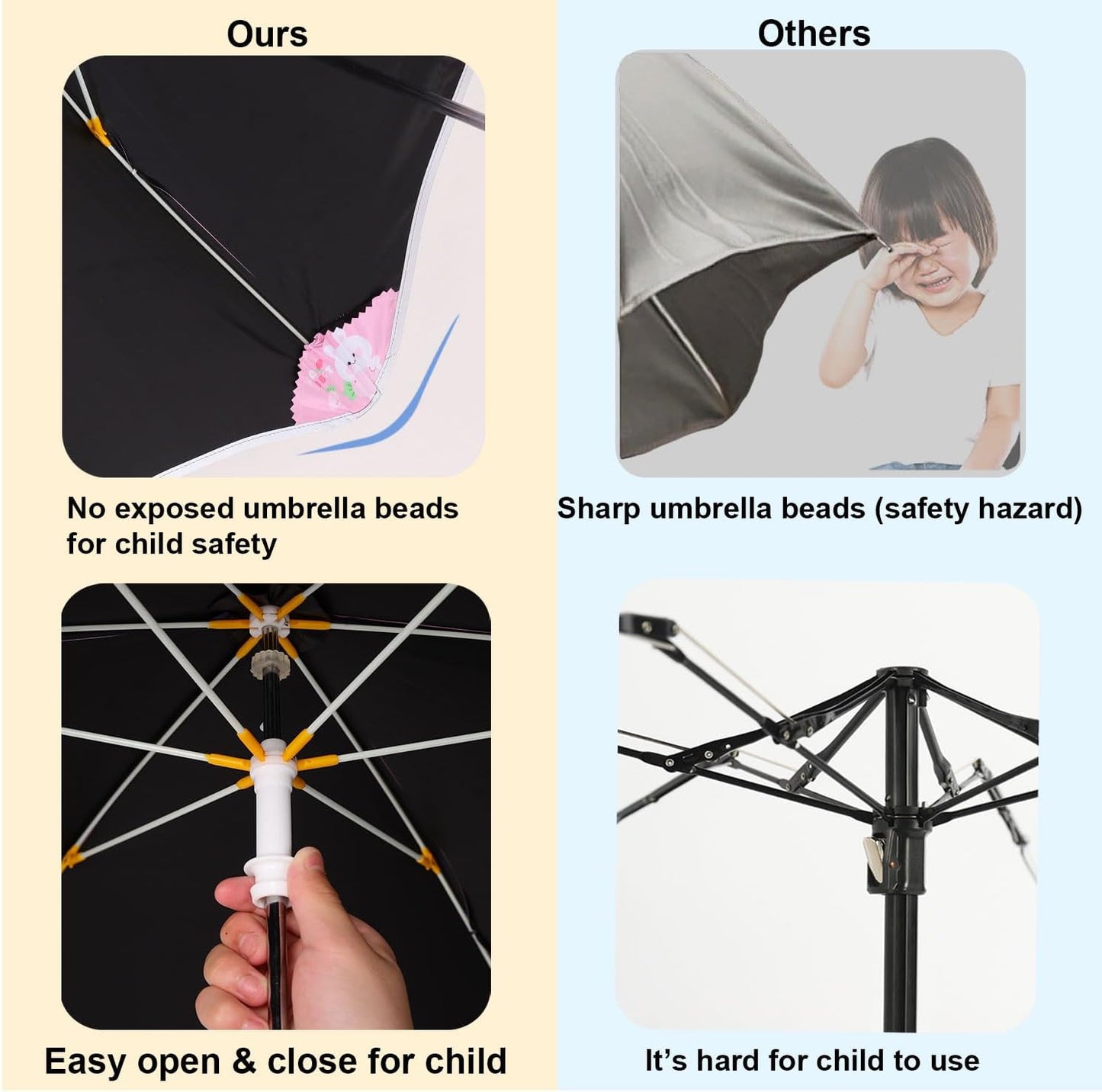 Kids UV and Rain Umbrella Sun Protection With Round Edges for Boys Girls Toddlers Easy Grp Curved Handle Stick Umbrella with Reflective Strip