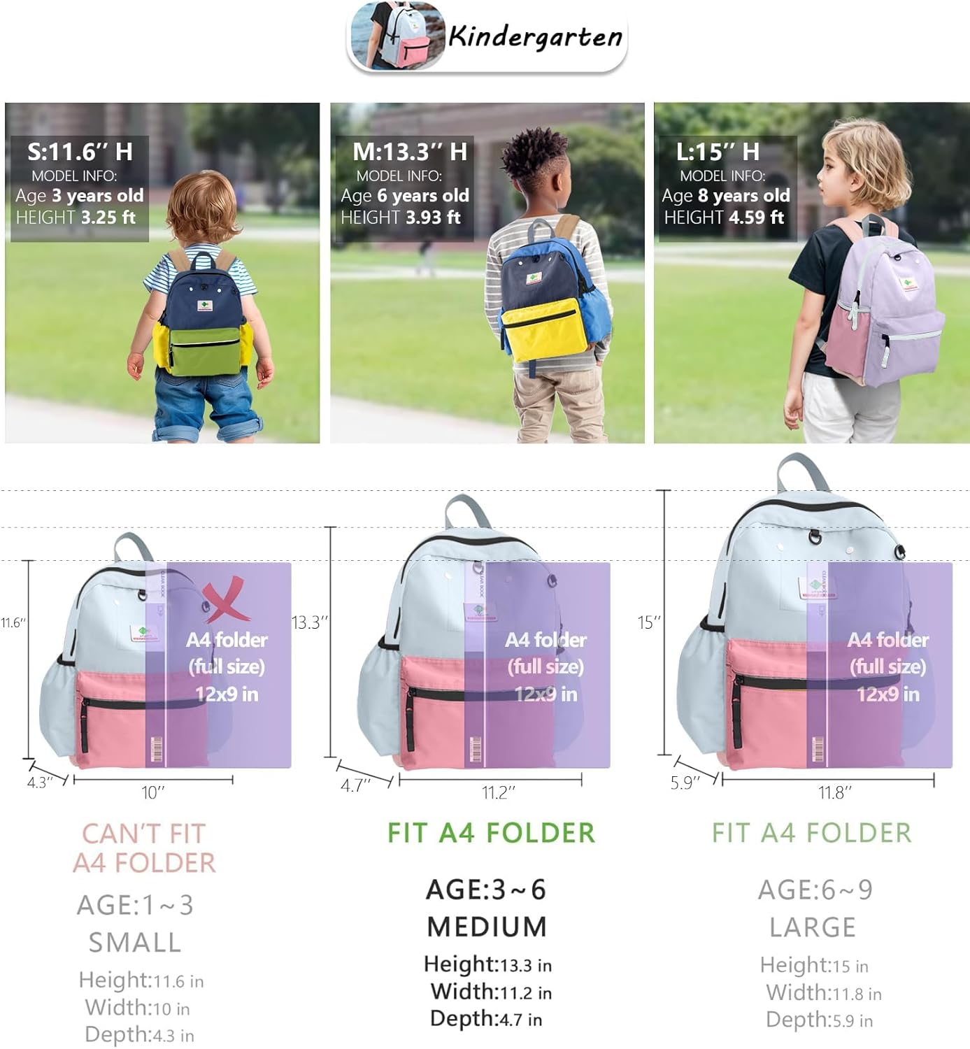 Kids Backpack, 1.0L, Cotton Candy, Kindergarten Elementary School, Lightweight, Soft Shell, Zipper, Unisex, Little Kid, Nylon, 13"H Fit A4 Folder, Adjustable Straps