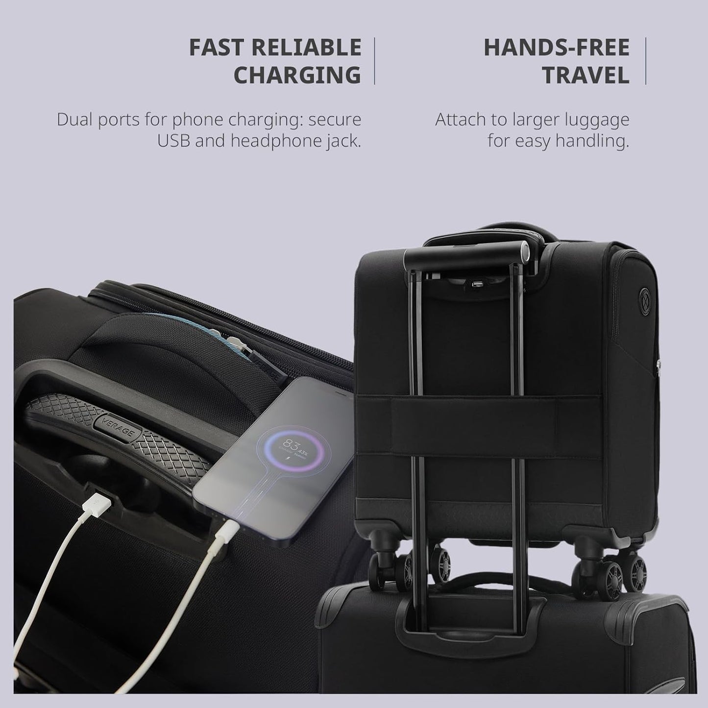 Verage 14-Inch Underseat Carry On Luggage with Spinner Wheels & USB Charging Port, Wheeled Suitcase for Airlines, Lightweight Overnight Bag for Men and Women (14-Inch Compact Underseat Pro)