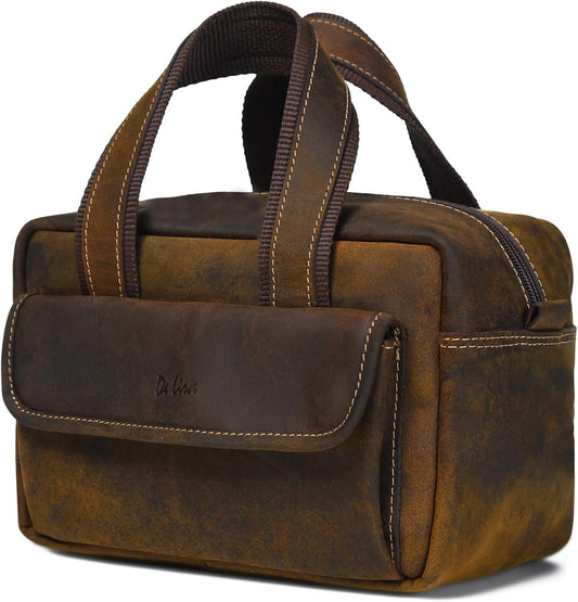De Lira Extra Large Top-Grain Leather Toiletry Bag, Shaving Kit & Cosmetics Case, 10x6x5.5 in, Travel Organizer for Men & Women Dark Brown