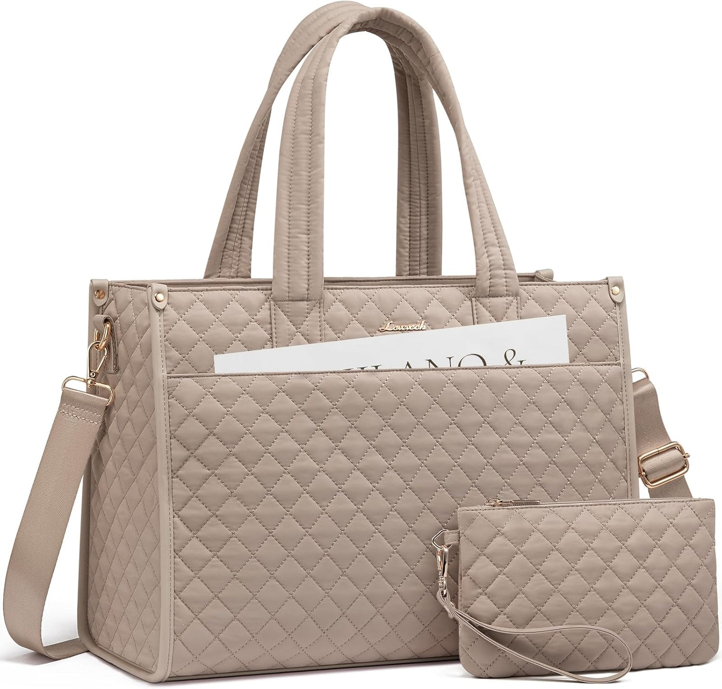 LOVEVOOK Laptop Tote Bag for Women,Canvas Work Tote Bag for Women with Clutch Purse,15.6 Inch Computer Briefcase Bag,Professional Teacher Business Office Bag,Lightweight Shoulder Travel