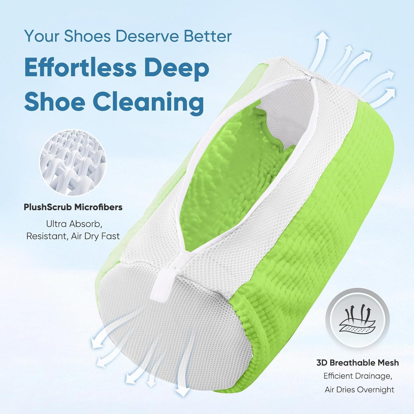 Shoe Washing Bag 2Pack - Reusable Shoe Laundry Bag with Mesh Socks Washer Machine Bag - 360°Deep Protective Cleaning Bags for Sneakers Delicate Footwear - Home Dorm Travel Essentials, Green