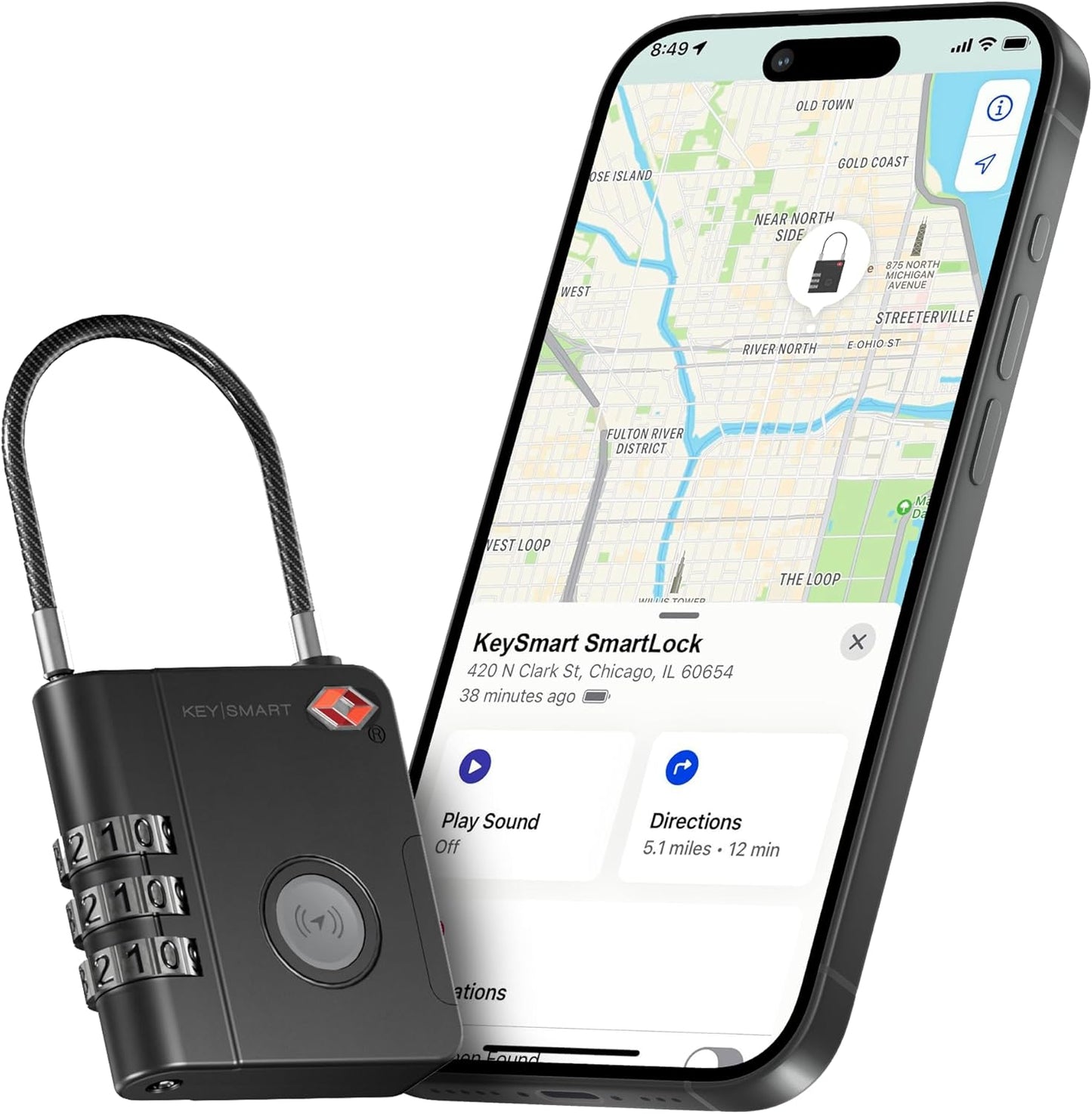 KeySmart SmartLock Tracking Luggage Locks, TSA Locks for Luggage, GPS Tracker, Combination Lock