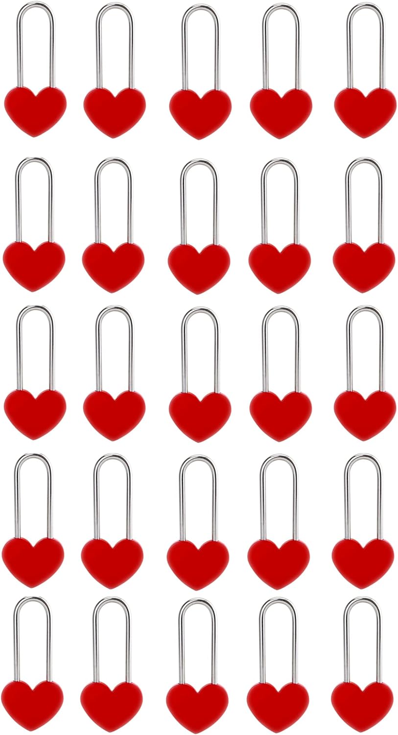 25PCS Love Lock Heart Padlock, Heavy Weight Zinc Alloy Single Heart Wish Lock for Lovers Couple Friends Valentine's, Anniversary,Travel, Gift Red (No Key) (Red, Zinc Alloy)