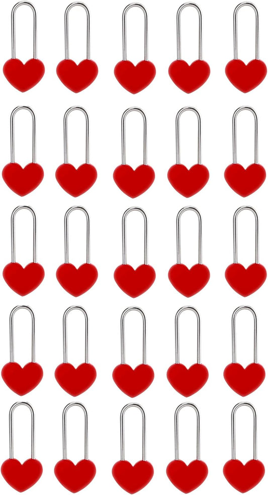 25PCS Love Lock Heart Padlock, Heavy Weight Zinc Alloy Single Heart Wish Lock for Lovers Couple Friends Valentine's, Anniversary,Travel, Gift Red (No Key) (Red, Zinc Alloy)
