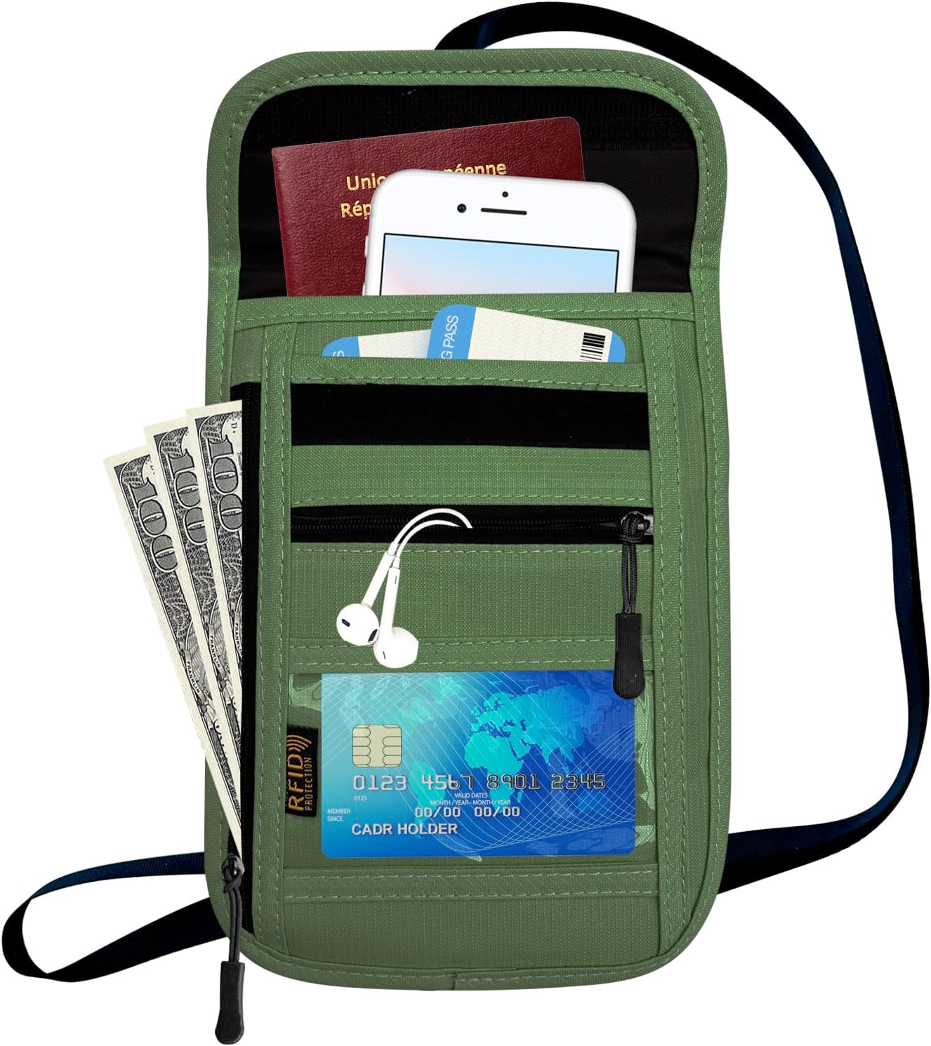 RFID Blocking Travel Neck Wallet Pouch and Passport Holder, Travel Neck Pouch Passport Holder for
