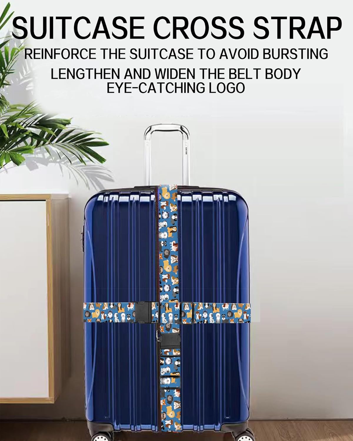 Luggage Straps for Suitcases, Adjustable Travel Belt, Durable Wide Luggage Strap, Cute Suitcase Strap Identifiers with Buckle, Bag Straps for Luggage, Cute Dogs