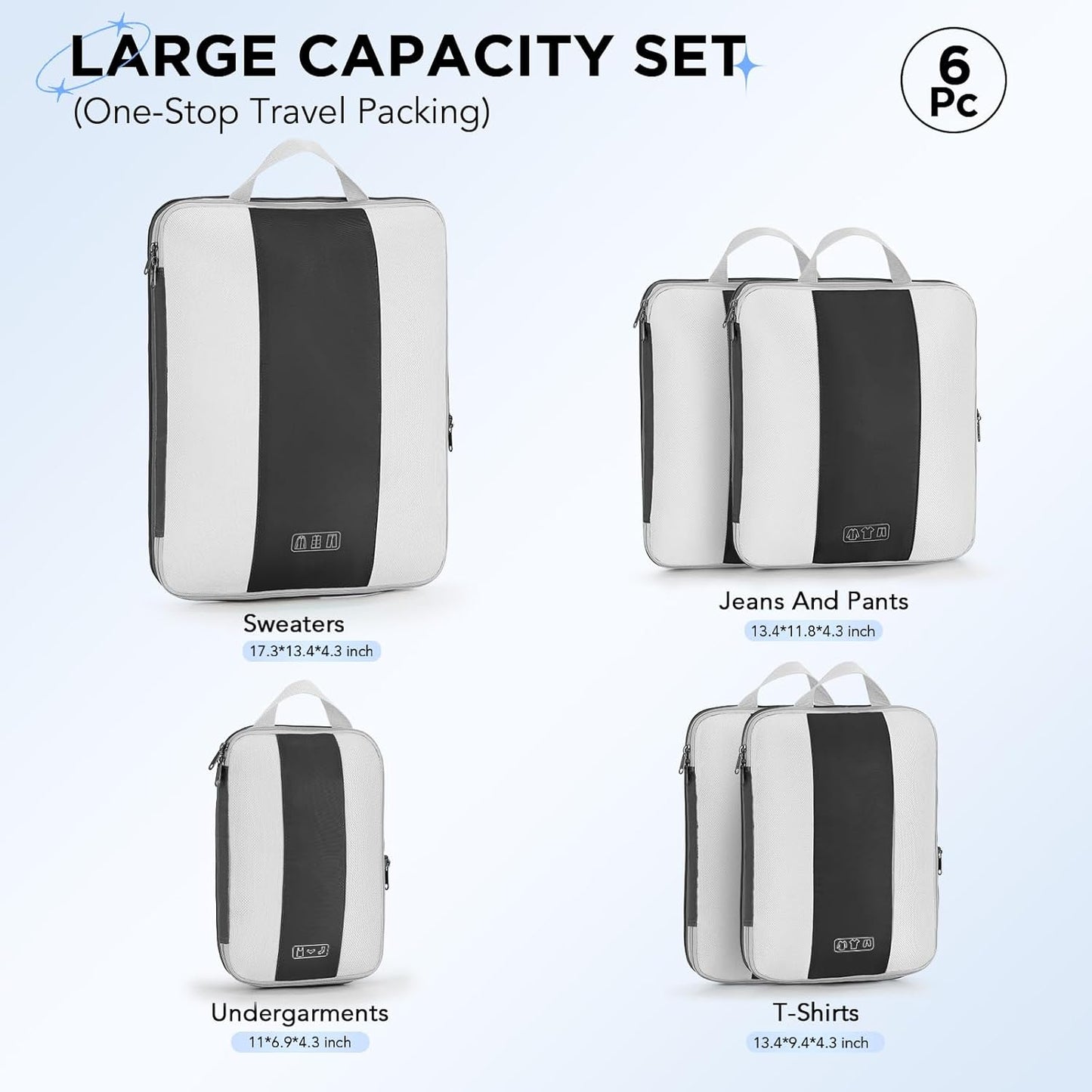 6 Set Compression Packing Cubes for Travel Essentials,Compressible Expandable Packing Cubes for