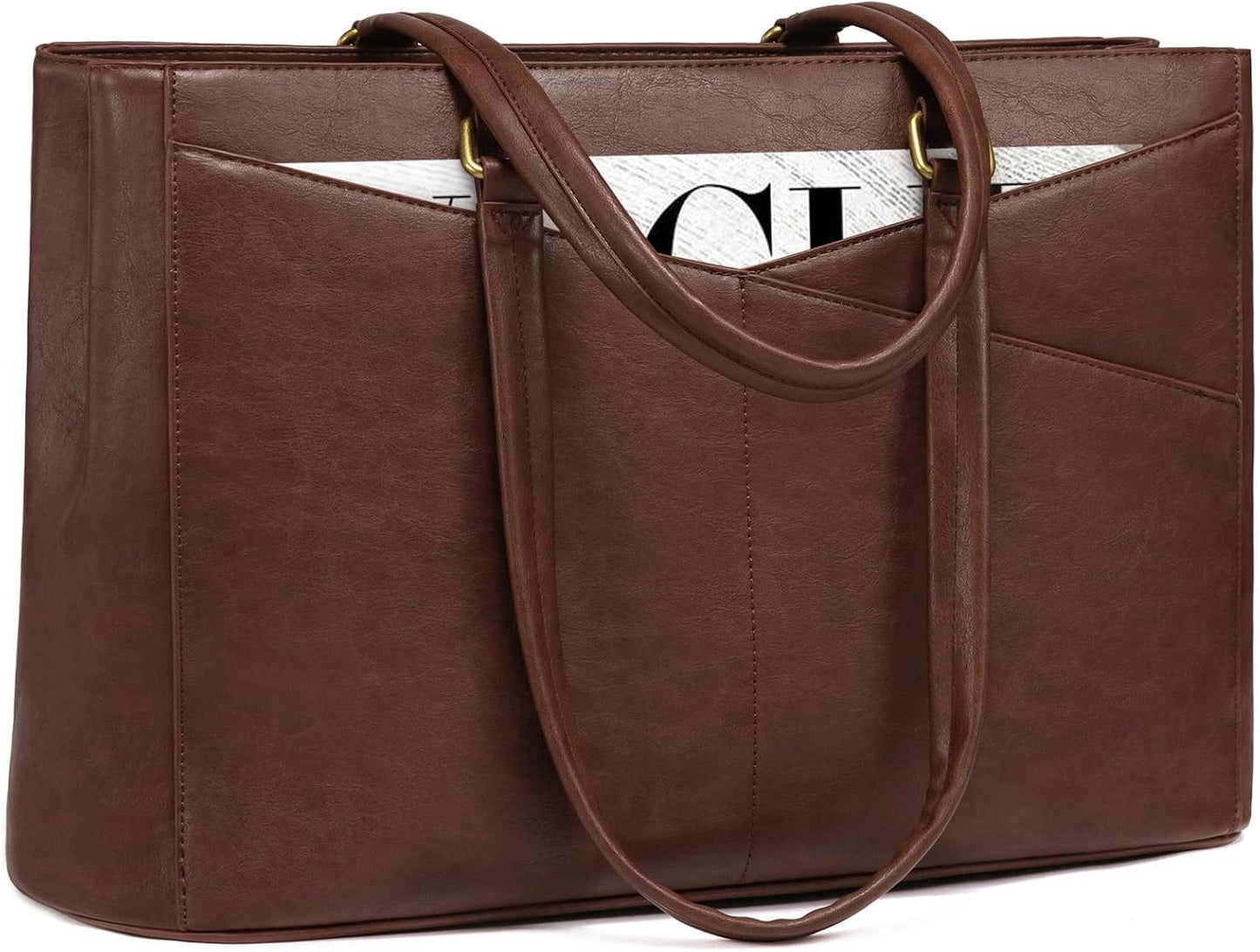 LOVEVOOK Vintage Leather Work Tote - 15.6 Inch Laptop Bag for Women, Waterproof Business Bag &