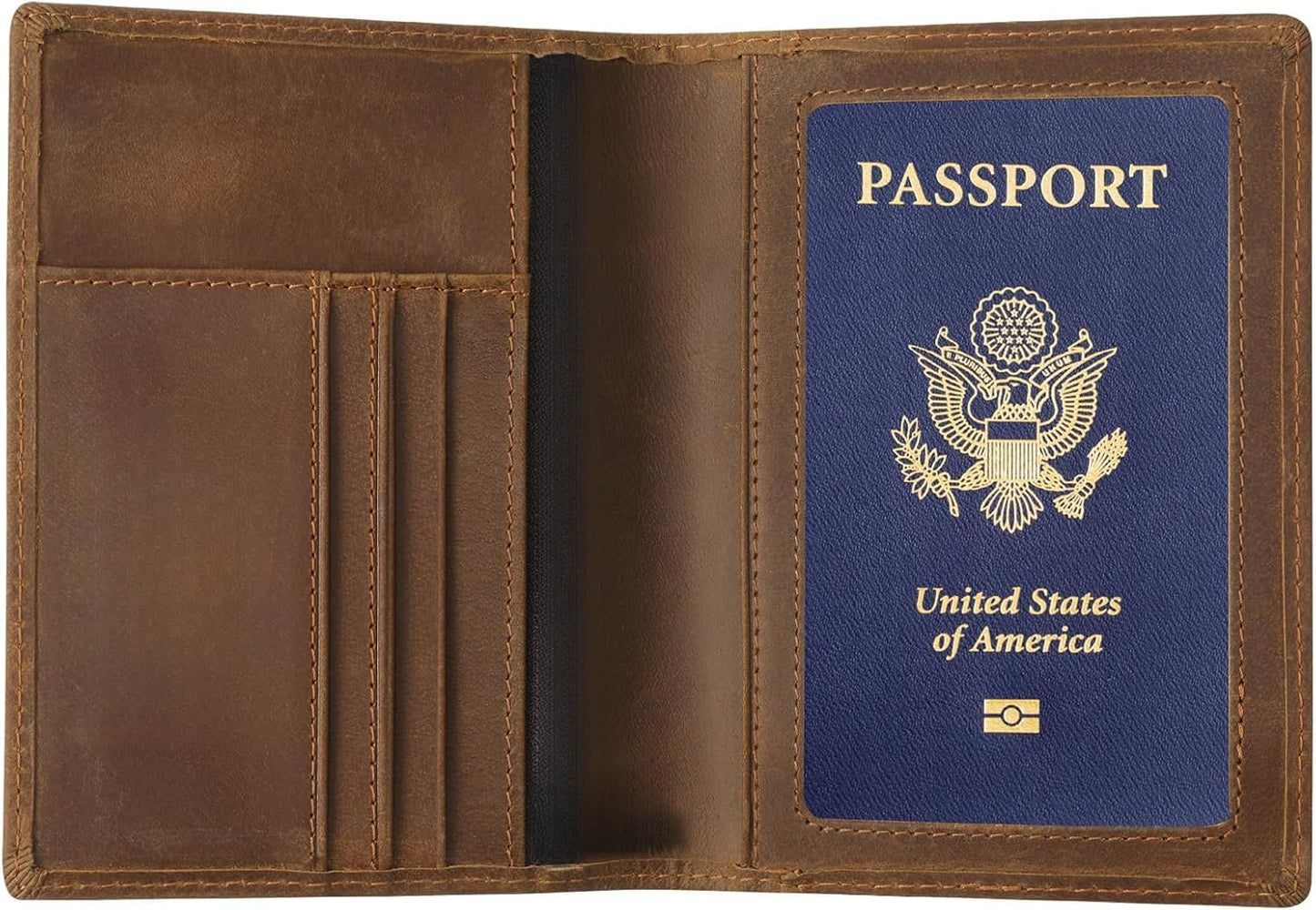 Genuine Leather Passport Cover for Men & Women, RFID Blocking Travel Wallet with Family Storage Capacity (Dark Brown)