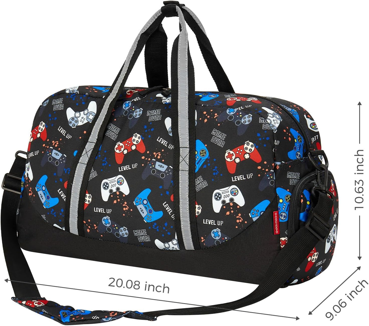 Choco Mocha Kids Duffle Bag Boys - Gaming Weekender Overnight Bags for Boy, Black