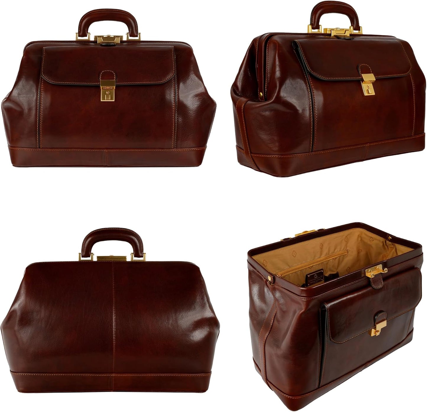 Time Resistance Leather Doctor Bag - Top Handle Bag - Medical Briefcase - Gladstone Handbag