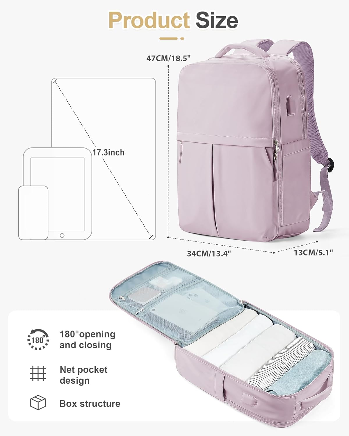 Large Travel Backpack Carry On Flight Approved for Women Men Carry On Backpack for Airplanes Mochila De Viaje Suitcase Backpack for Travel Personal Item Backpack Purple, Upgraded