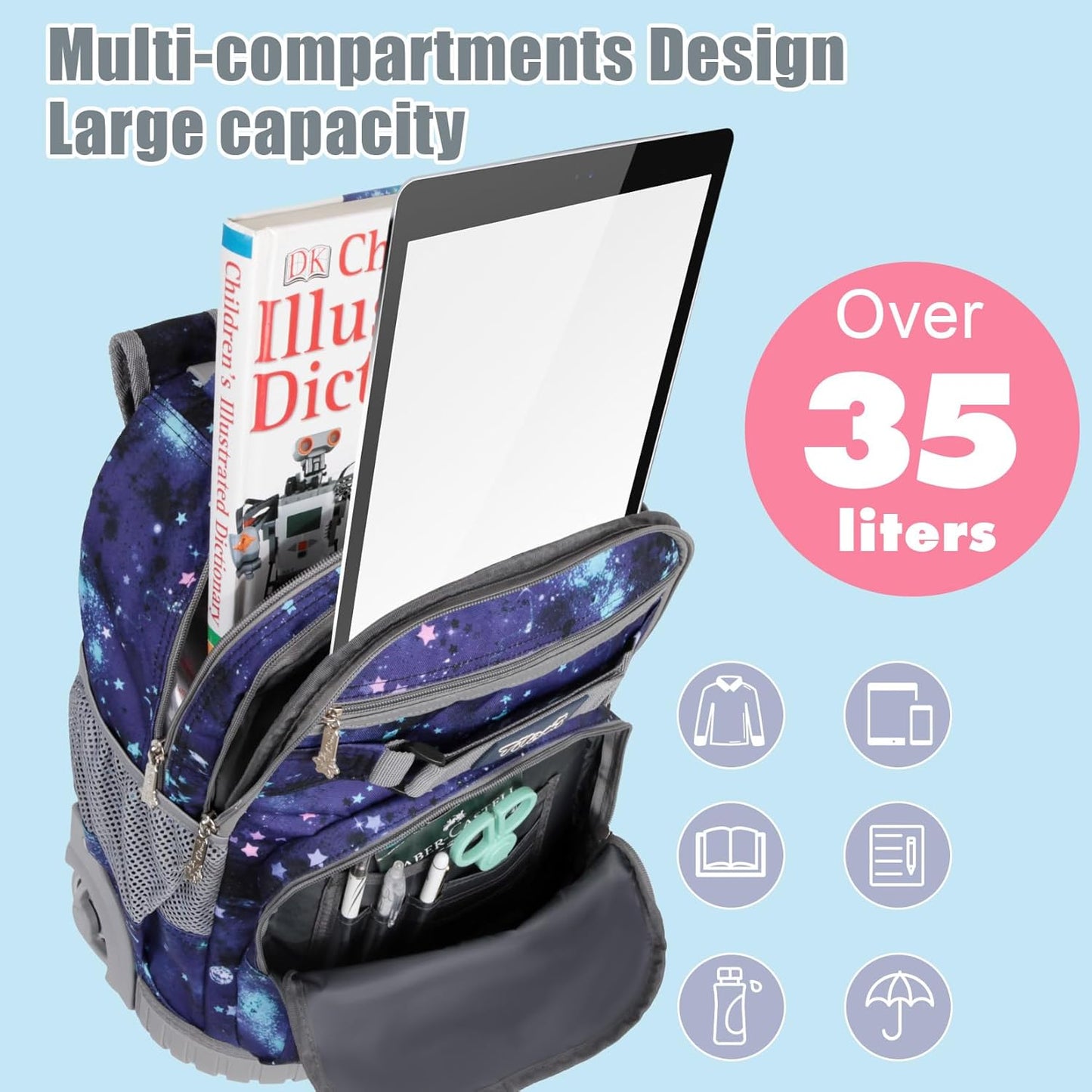 Rolling Backpack 19 inch Wheeled LAPTOP Boys Girls Travel School Student Trip… (Star Purple)